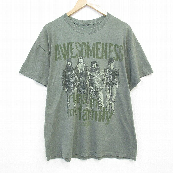 乐天商城 - 【中古】古着 半袖Tシャツ メンズ ダックダナスティクルーネック 丸首 薄緑 グリーン 霜降り XLサイズ 中古 | 春夏 夏物 夏服 メンズファッション カットソー ティーシャツ ティシャツ メンズTシャツ 半袖Tシャツ 半袖ティーシャツ カジュアルTシャツ おしゃれ カ