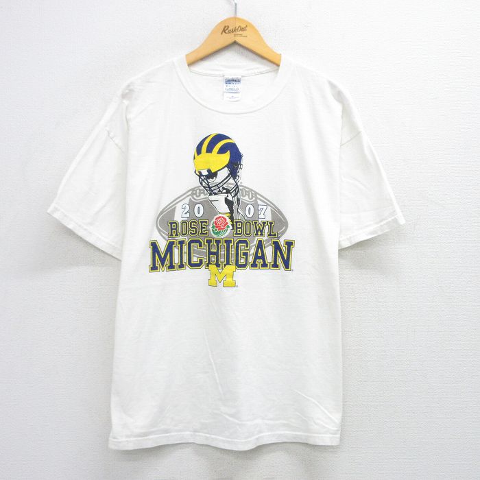 乐天商城 - 【中古】古着 半袖 ビンテージ ヴィンテージTシャツ メンズ 00年代 00s ミシガン ローズボウル 大きいサイズ 2L LL ビッグシルエット ゆったり ビッグサイズ オーバーサイズ コットン クルーネック 丸首 白 ホワイト XLサイズ 中古 | 春夏 夏物 夏服 ヴィンテージ