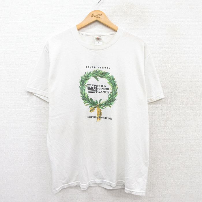 【中古】古着 フルーツオブザルーム 00s Tシャツ メンズ Lサイズ 白 POLK SENIOR GAMES プリント コットン クルーネック アメカジ ストリート ヴィンテージ 25jul28 5OF rushout-10722625 古着屋RushOut サンプル画像2