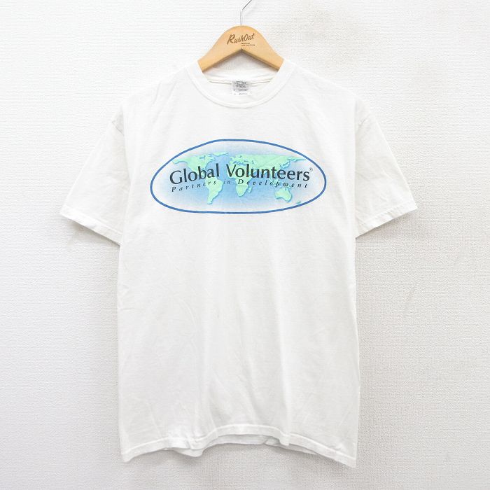 【中古】古着 半袖 ビンテージ ヴィンテージTシャツ メンズ 00年代 00s Global Volunteers コットン クルーネック 丸首 白 ホワイト Mサイズ 中古 | 春夏 夏物 夏服 ヴィンテージTシャツ メンズファッション カットソー ティーシャツ ティシャツ メンズTシャツ 半 2OF