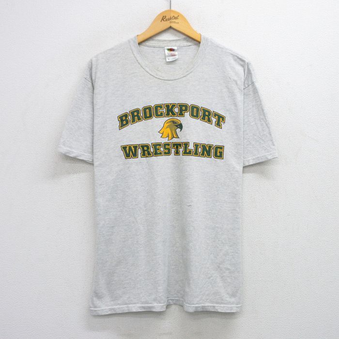 古着 フルーツオブザルーム 00s Tシャツ メンズ XLサイズ 薄グレー 霜降り BROCKPORT クルーネック トップス カジュアル ストリート アメカジ 25jul28