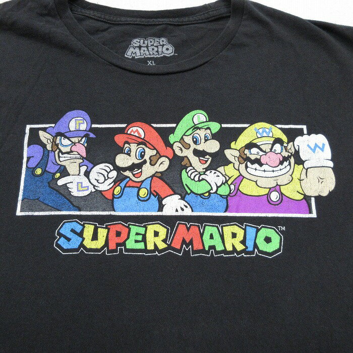 【中古】古着 半袖Tシャツ メンズ ゲーム ニンテンドー スーパーマリオ コットン クルーネック 丸首 黒 ブラック XLサイズ 中古 | 春夏 夏物 夏服 メンズファッション カットソー ティーシャツ ティシャツ メンズTシャツ 半袖Tシャツ 半袖ティーシャツ カジュアル