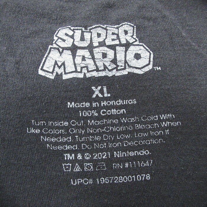 【中古】古着 半袖Tシャツ メンズ ゲーム ニンテンドー スーパーマリオ コットン クルーネック 丸首 黒 ブラック XLサイズ 中古 | 春夏 夏物 夏服 メンズファッション カットソー ティーシャツ ティシャツ メンズTシャツ 半袖Tシャツ 半袖ティーシャツ カジュアル