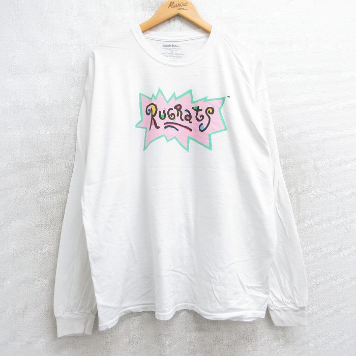 【中古】古着 長袖Tシャツ メンズ ラグラッツ 大きいサイズ 2L LL ビッグシルエット ゆったり ビッグサイズ オーバーサイズ コットン クルーネック 丸首 白 ホワイト XLサイズ 中古 | 春夏 春物 春服 秋冬 秋物 秋服 メンズファッション ロンT カットソー ロンテ