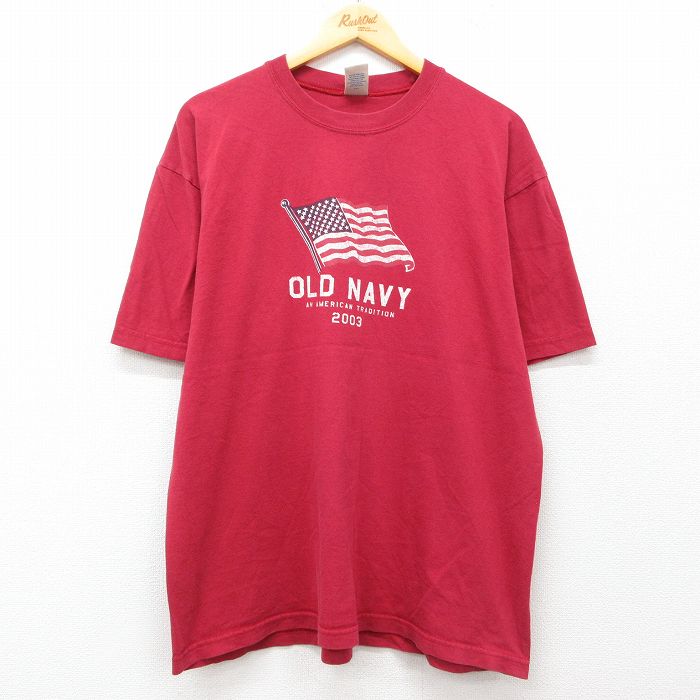 STREET - 【中古】古着 オールドネイビー 半袖Tシャツ メンズ XLサイズ ビッグロゴ 星条旗 赤 コットン クルーネック アメカジ ストリート カジュアル きれいめ ヴィンテージ 25jul29 5OF