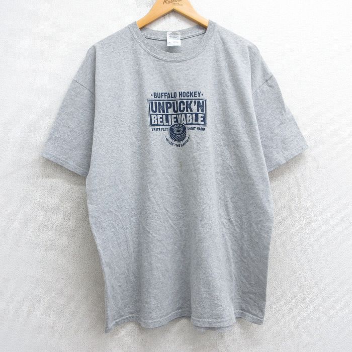 乐天商城 - 【中古】古着 半袖 ビンテージ ヴィンテージTシャツ メンズ 00年代 00s バッファロー ホッケー クルーネック 丸首 グレー 霜降り XLサイズ 中古 | 春夏 夏物 夏服 ヴィンテージTシャツ メンズファッション カットソー ティーシャツ ティシャツ メンズTシャツ 半袖