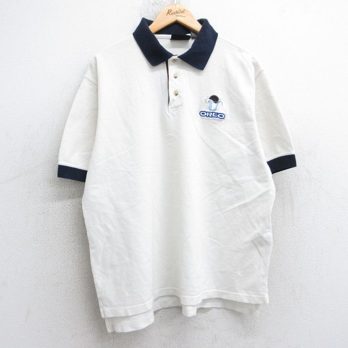 【中古】古着 半袖 ポロシャツ メンズ 00年代 00s オレオ 鹿の子 大きいサイズ 2L LL ビッグシルエット ゆったり ビッグサイズ オーバーサイズ コットン 白 ホワイト XLサイズ 中古 トップス | 春夏 春物 春服 夏物 夏服 カジュアルシャツ メンズファッション 半