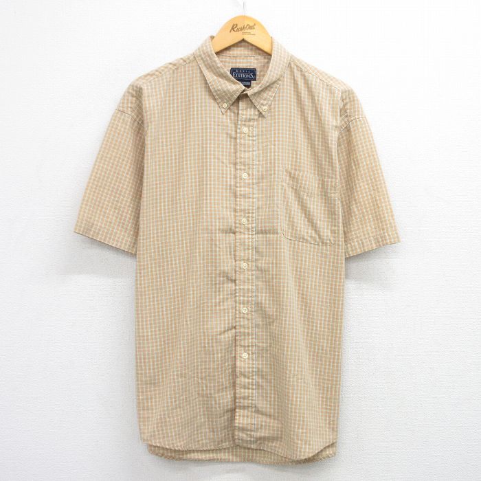 乐天商城 - 【中古】古着 ベーシックエディションズ 半袖シャツ メンズ 90年代 90s ボタンダウン オレンジ系他 チェック XLサイズ 中古 トップス | 春夏 春物 春服 夏物 夏服 カジュアルシャツ メンズファッション 半袖シャツ おしゃれ カジュアル