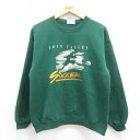 【中古】古着 ヘインズ Hanes 長袖スウェット メンズ 90年代 90s サッカー クルーネック 丸首 緑 グリーン Mサイズ 中古 スエット トレーナー ...