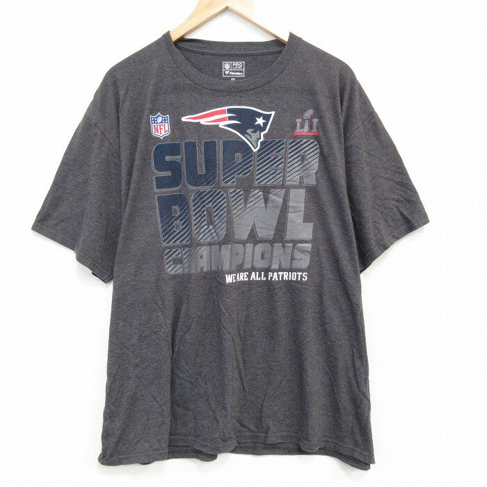 乐天商城 - 【中古】古着 NFL ニューイングランドペイトリオッツ 半袖Tシャツ メンズ XLサイズ 濃グレー 霜降り クルーネック アメフト スーパーボウル アメカジ ストリート カジュアル 25jul30 5OF