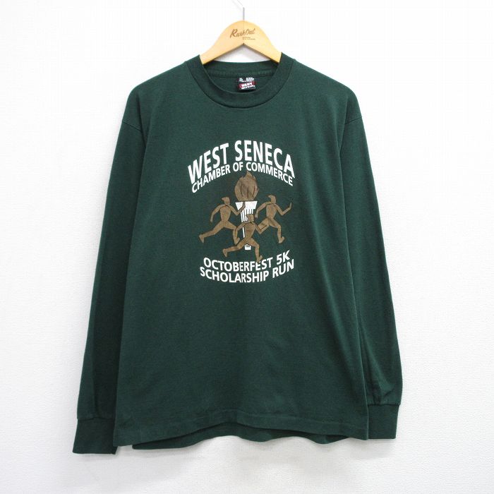 【中古】古着 フルーツオブザルーム 長袖 ビンテージ ヴィンテージTシャツ メンズ 90年代 90s ウエストセニカ 企業広告 大きいサイズ 2L LL ビッグシルエット ゆったり ビッグサイズ オーバーサイズ クルーネック 丸首 USA製 アメリカ製 緑 グリーン 【spe】 XLサ