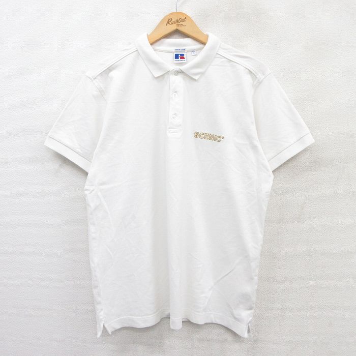 【中古】古着 ラッセル 半袖 ポロシャツ メンズ 00年代 00s SCENIC 鹿の子 白 ホワイト XLサイズ 中古 トップス | 春夏 春物 春服 夏物 夏服 カジュアルシャツ メンズファッション 半袖シャツ おしゃれ カジュアル