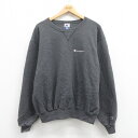 【中古】古着 チャンピオン champion 長袖スウェット メンズ 90年代 90s ワンポイントロゴ クルーネック 丸首 グレー 霜降り XLサイズ 中古 ...