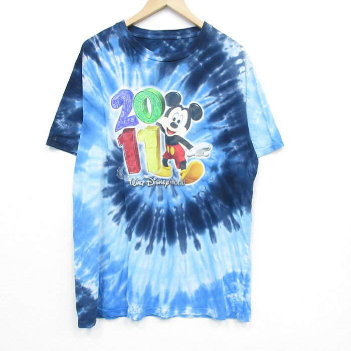 【中古】古着 半袖Tシャツ メンズ ディズニー DISNEY ミッキー MICKEY MOUSE 大きいサイズ 2L LL ビッグシルエット ゆったり ビッグサイズ オーバーサイズ クルーネック 丸首 青他 ブルー タイダイ XLサイズ 中古 | 春夏 夏物 夏服 メンズファッション カットソー 2OF