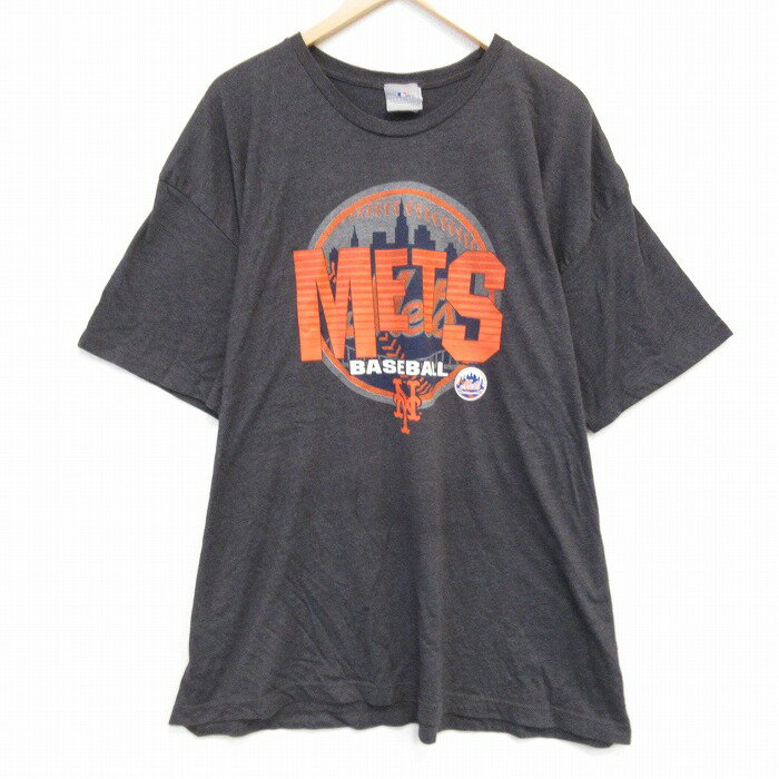 【中古】古着 半袖Tシャツ メンズ MLB ニューヨークメッツ 大きいサイズ 2L LL ビッグシルエット ゆったり ビッグサイズ オーバーサイ..