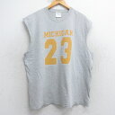 【中古】古着 ノースリーブ ビンテージ ヴィンテージTシャツ メンズ 90年代 90s ミシガン 23 大きいサイズ 2L LL ビッグシルエット ゆったり ビッグサイズ オーバーサイズ クルーネック 丸首 USA製 アメリカ製 グレー 霜降り XLサイズ 中古 春夏 夏物 夏服 メンズ|詳細画像
