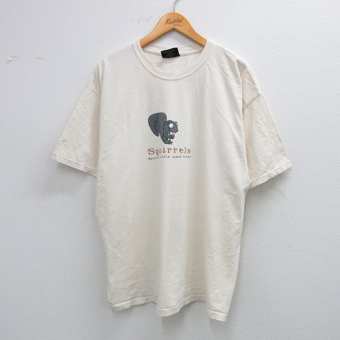 乐天商城 - 【中古】古着 STEVE&BARRYS 00s 半袖Tシャツ メンズ XLサイズ 生成り クルーネック リスプリント コットン ヴィンテージ カットソー アメカジ ストリート カジュアル 25jul31 5OF