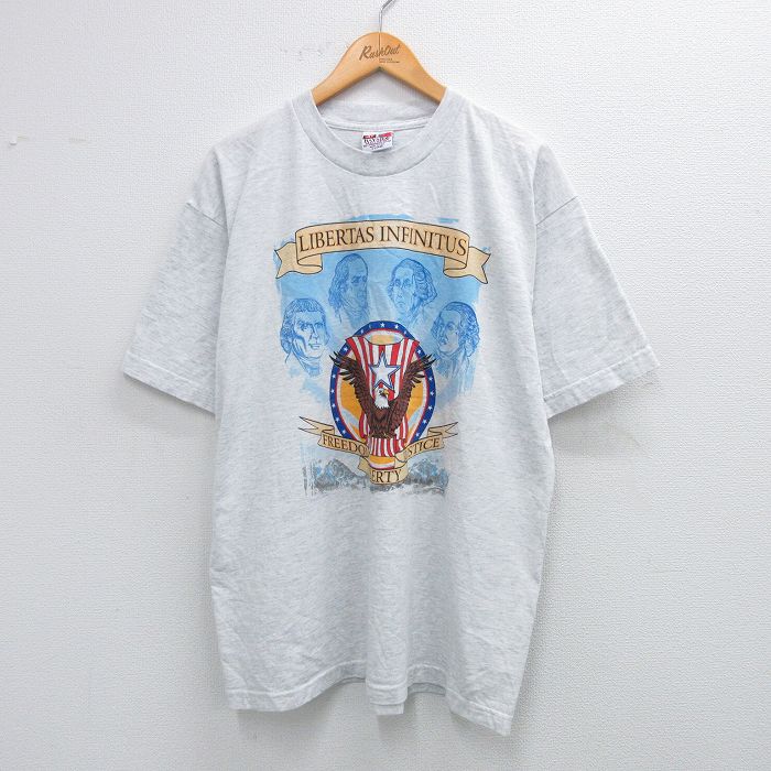 乐天商城 - 【中古】古着 半袖 ビンテージ ヴィンテージTシャツ メンズ 00年代 00s 鳥 ファウンディングファーザーズ コットン クルーネック 丸首 USA製 アメリカ製 薄グレー 霜降り XLサイズ 中古 | 春夏 夏物 夏服 ヴィンテージTシャツ メンズファッション カットソー ティ