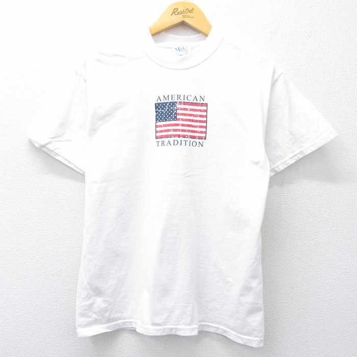 【中古】古着 半袖 ビンテージ ヴィンテージTシャツ メンズ 00年代 00s 星条旗 コットン クルーネック 丸首 白 ホワイト Mサイズ 中古 | 春夏 夏物 夏服 ヴィンテージTシャツ メンズファッション カットソー ティーシャツ ティシャツ メンズTシャツ 半袖Tシャツ 2OF