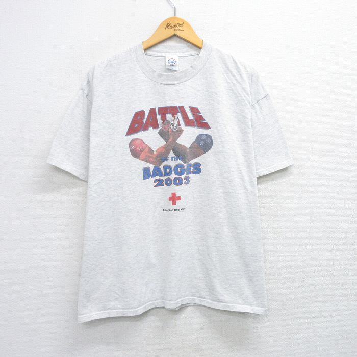 樂天商城 - 【中古】古着 半袖 ビンテージ ヴィンテージTシャツ メンズ 00年代 00s バトル 企業広告 大きいサイズ 2L LL ビッグシルエット ゆったり ビッグサイズ オーバーサイズ クルーネック 丸首 薄グレー 霜降り XLサイズ 中古 | 春夏 夏物 夏服 ヴィンテージTシャツ メ