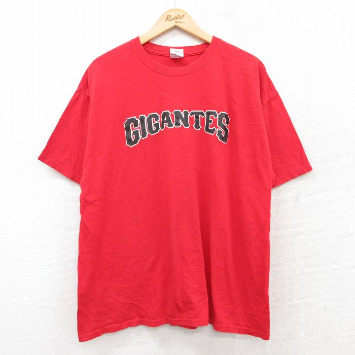 樂天商城 - 【中古】古着 半袖 ビンテージ ヴィンテージTシャツ メンズ 00年代 00s ギガンテス 3 大きいサイズ 2L LL ビッグシルエット ゆったり ビッグサイズ オーバーサイズ コットン クルーネック 丸首 赤 レッド XLサイズ 中古 | 春夏 夏物 夏服 ヴィンテージTシャツ メ