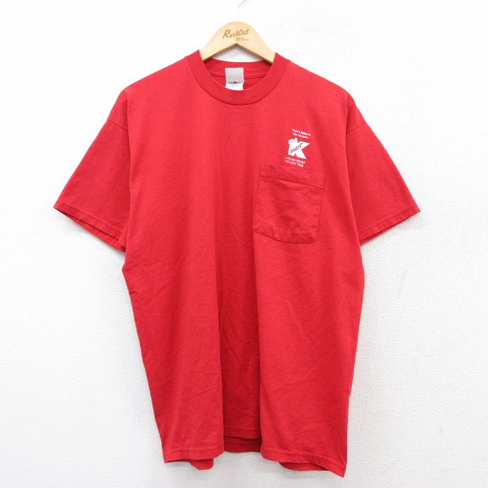 【中古】古着 フルーツオブザルーム 半袖 ビンテージ ヴィンテージTシャツ メンズ 00年代 00s Kマート 胸ポケット付き クルーネック 丸首 赤 レッド XLサイズ 中古 | 春夏 夏物 夏服 ヴィンテージTシャツ メンズファッション カットソー ティーシャツ ティシャツ 5OF