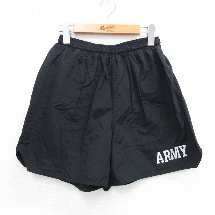 【中古】古着 ショート トレーニングパンツ ショーツ メンズ ミリタリー アーミー ARMY リフレクター 黒 ブラック W28 中古 ボトムス 短パン ショーパン | 春夏 春物 春服 夏物 夏服 半ズボン カジュアル メンズファッション ファッション おしゃれ 2OF