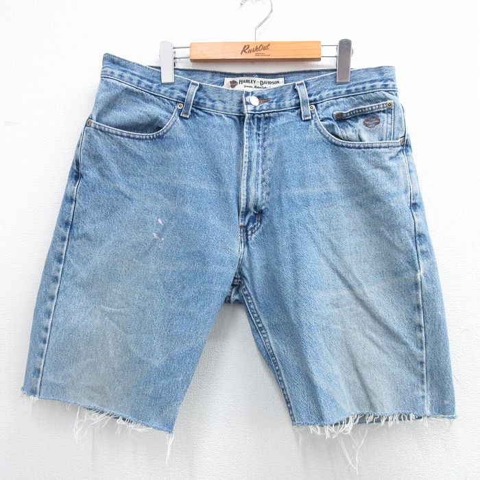 【中古】古着 ハーレーダビッドソン Harley Davidson ショートパンツ ショーツ メンズ ヒゲ コットン 紺 ネイビー デニム W37 中古 ボトムス 短パン ショーパン ハーフ 春夏 春物 春服 夏物 夏服 半ズボン カジュアル メンズファッション ファッション おしゃれ