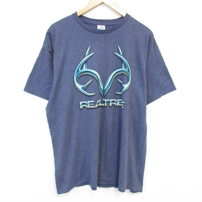 乐天商城 - 【中古】古着 半袖Tシャツ メンズ XLサイズ リアルツリー クルーネック 紺 霜降り アメカジ ストリート カジュアル トップス きれいめ ヴィンテージ レトロ オールド 25aug02 5OF