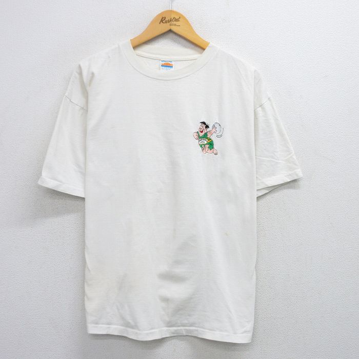 【中古】古着 半袖 ビンテージ ヴィンテージTシャツ メンズ 80年代 80s 原始家族フリントストーン 大きいサイズ 2L LL ビッグシルエット ゆったり ビッグサイズ オーバーサイズ コットン クルーネック 丸首 白 ホワイト XLサイズ 中古 | 春夏 夏物 夏服 ヴィンテ 5OF