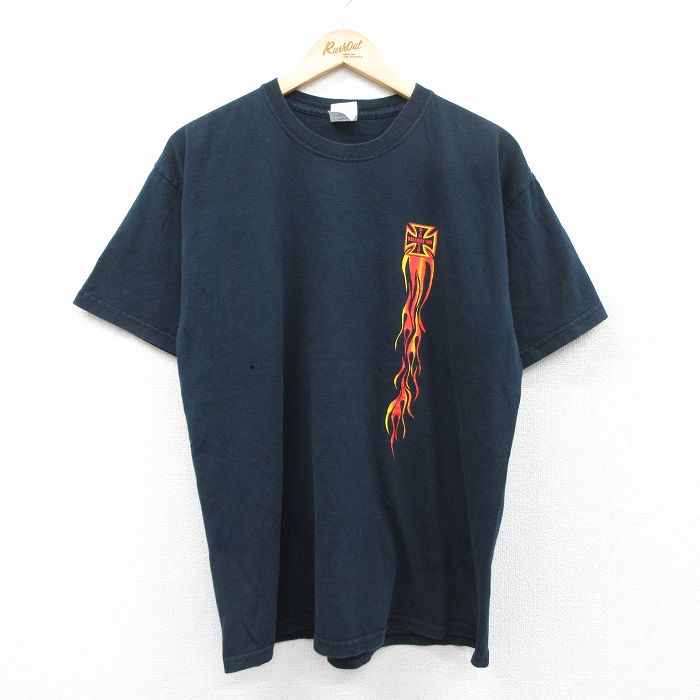 樂天商城 - 【中古】古着 00s ヴィンテージTシャツ メンズ Lサイズ 黒 鳥 ファイアパターン プリント クルーネック コットン アメカジ ストリート カジュアル きれいめ 25aug01
