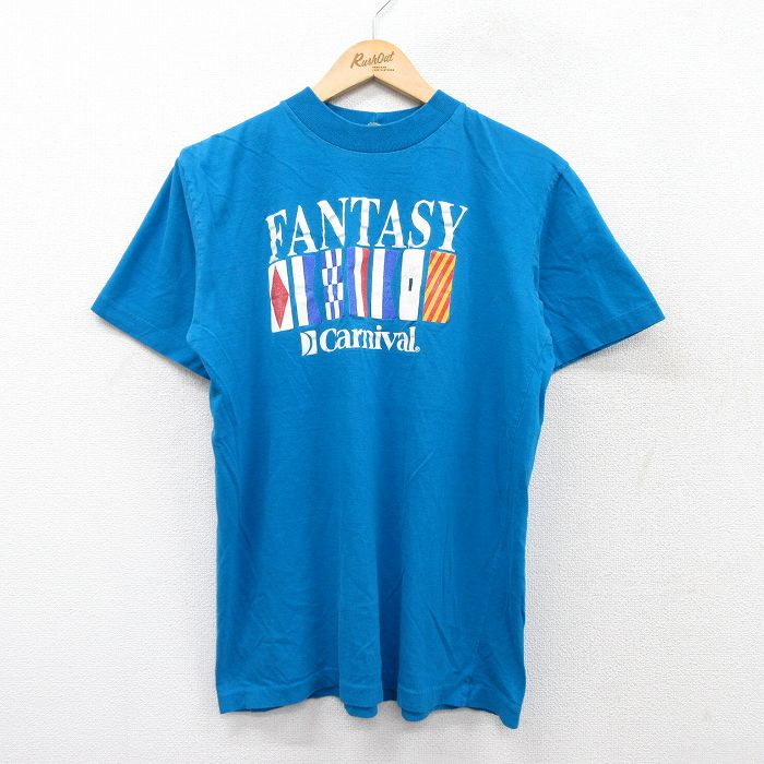 樂天商城 - 【中古】古着 半袖 ビンテージ ヴィンテージTシャツ メンズ 90年代 90s FANTASY Carnival コットン クルーネック 丸首 青 ブルー Mサイズ 中古 | 春夏 夏物 夏服 ヴィンテージTシャツ メンズファッション カットソー ティーシャツ ティシャツ メンズTシャツ 半袖T