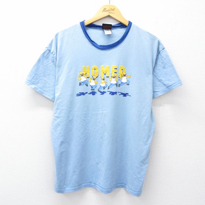 樂天商城 - 【中古】古着 半袖 ビンテージ ヴィンテージTシャツ メンズ 00年代 00s シンプソンズ ホーマー コットン クルーネック 丸首 水色 Lサイズ 中古 | 春夏 夏物 夏服 ヴィンテージTシャツ メンズファッション カットソー ティーシャツ ティシャツ メンズTシャツ 半袖T