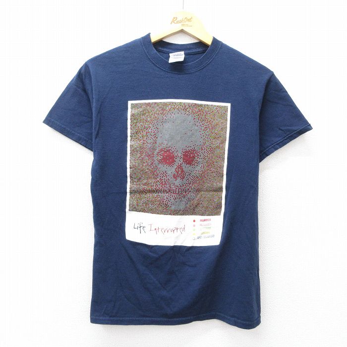 乐天商城 - 【中古】古着 半袖 ビンテージ ヴィンテージTシャツ メンズ 00年代 00s スカル コットン クルーネック 丸首 紺 ネイビー Sサイズ 小さいサイズ 中古 | 春夏 夏物 夏服 ヴィンテージTシャツ メンズファッション カットソー ティーシャツ ティシャツ メンズTシャツ