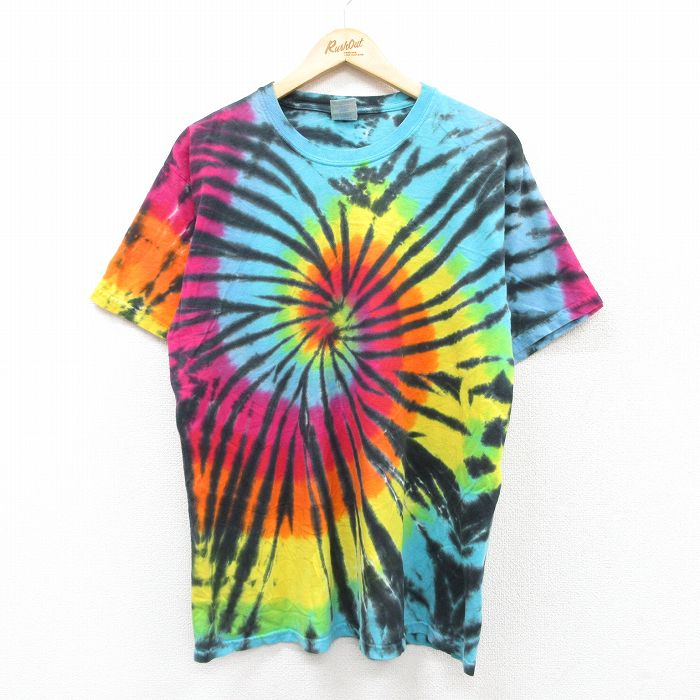 【中古】古着 半袖 ビンテージ ヴィンテージTシャツ メンズ 00年代 00s コットン クルーネック 丸首 水色他 タイダイ Lサイズ 中古 | 春夏 夏物 夏服 ヴィンテージTシャツ メンズファッション カットソー ティーシャツ ティシャツ メンズTシャツ 半袖Tシャツ 半袖