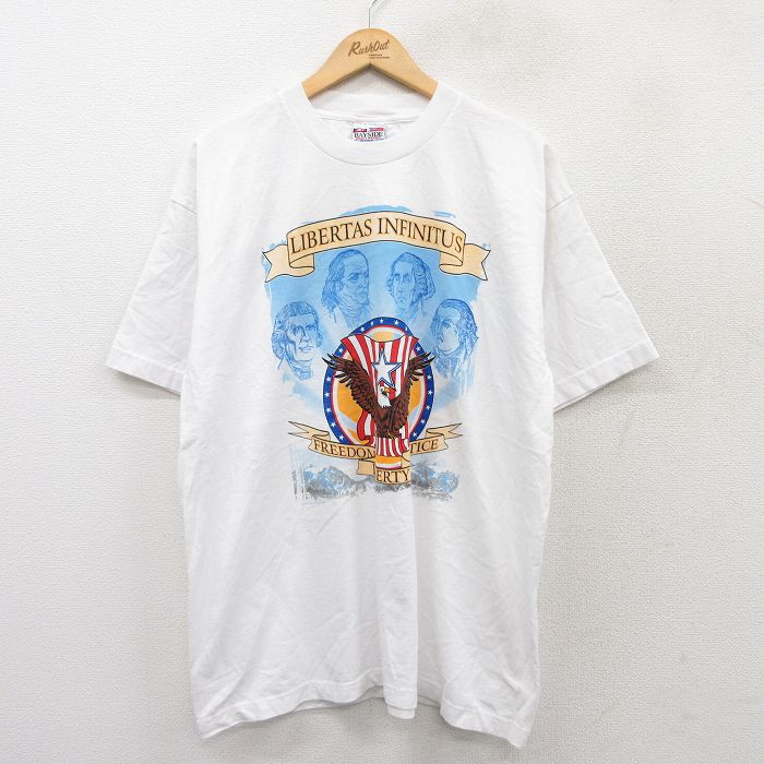 乐天商城 - 【中古】古着 00s ヴィンテージTシャツ メンズ 半袖 白 USA製 鳥 ファウンディングファーザーズ コットン クルーネック XLサイズ アメカジ ストリート カジュアル きれいめ
