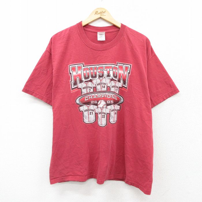 【中古】古着 ヒューストン 00s ベースボールTシャツ メンズ XLサイズ 赤 コットン クルーネック 野球 ビッグシルエット ストリート アメカジ 00年代 ヴィンテージ 25aug02