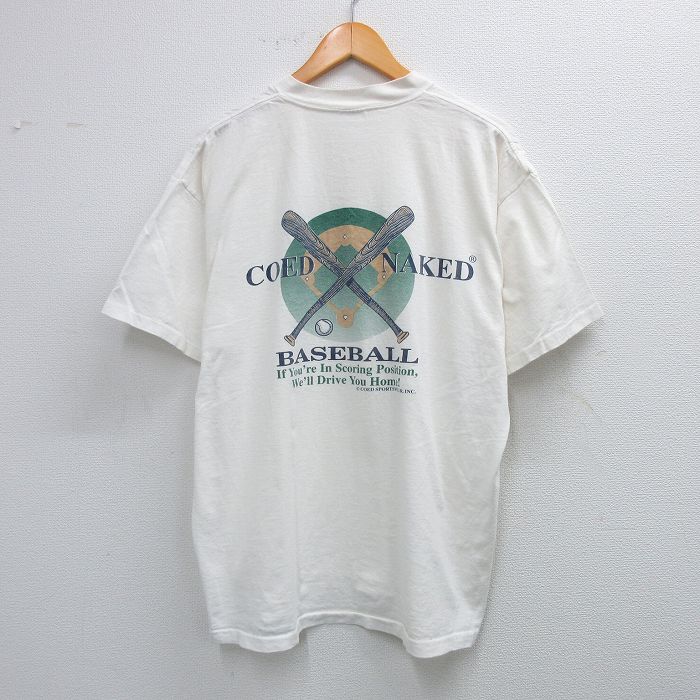 【中古】古着 半袖 ビンテージ ヴィンテージTシャツ メンズ 90年代 90s COED NAKED 野球 大きいサイズ 2L LL ビッグシルエット ゆったり ビッグサイズ オーバーサイズ コットン クルーネック 丸首 USA製 アメリカ製 白 ホワイト XLサイズ 中古 | 春夏 夏物 夏服