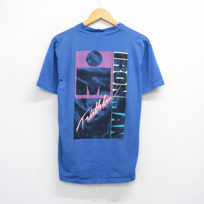 【中古】古着 半袖 ビンテージ ヴィンテージTシャツ メンズ 90年代 90s トライアスロン アイアンマン コットン クルーネック 丸首 USA製 アメリカ製 青 ブルー Lサイズ 中古 | 春夏 夏物 夏服 ヴィンテージTシャツ メンズファッション カットソー ティーシャツ テ 2OF