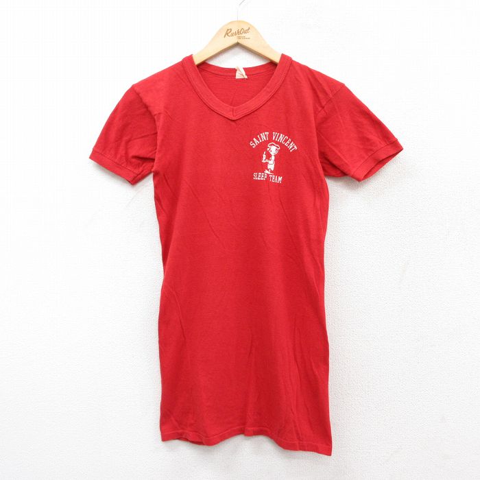 【中古】古着 半袖 ビンテージ ヴィンテージTシャツ メンズ 80年代 80s SAINT VINCENT コットン Vネック 赤 レッド Sサイズ 小さいサイズ 中古 | 春夏 夏物 夏服 ヴィンテージTシャツ メンズファッション カットソー ティーシャツ ティシャツ メンズTシャツ 半袖T 5OF