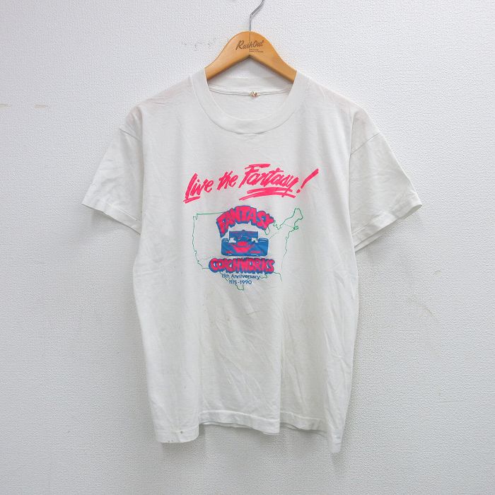 乐天商城 - 【中古】古着 スクリーンスターズ 半袖 ビンテージ ヴィンテージTシャツ メンズ 90年代 90s レーシングカー クルーネック 丸首 USA製 アメリカ製 白 ホワイト Lサイズ 中古 | 春夏 夏物 夏服 ヴィンテージTシャツ メンズファッション カットソー ティーシャツ テ