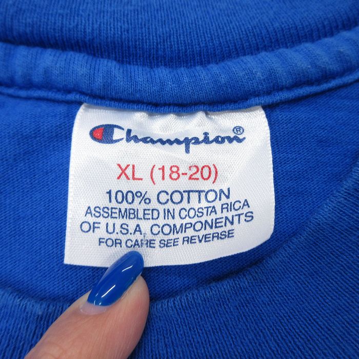 【中古】古着 チャンピオン champion 半袖 ビンテージ ヴィンテージTシャツ キッズ ボーイズ 子供服 00年代 00s ビッグロゴ コットン クルーネック 丸首 青 ブルー | 春夏 春物 春服 秋冬 秋物 秋服 女の子 子ども服 こども服 カジュアル ファッション おしゃれ