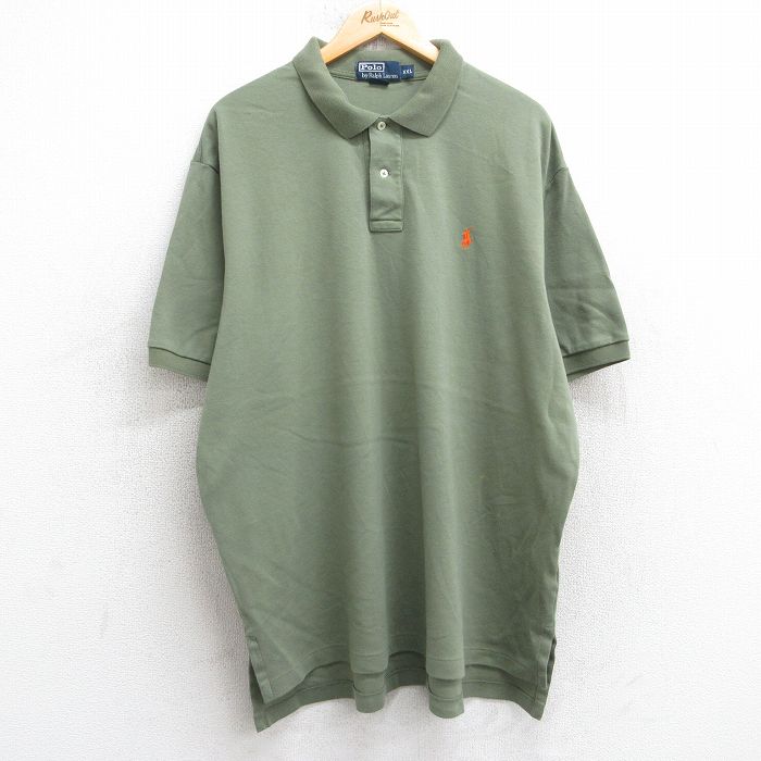 【中古】古着 ラルフローレン Ralph Lauren 半袖 ブランド ポロシャツ メンズ 90年代 90s ワンポイントロゴ 大きいサイズ 2L LL ビッグシルエット ゆったり ビッグサイズ オーバーサイズ コットン 濃緑 グリーン XLサイズ 中古 トップス | 春夏 春物 春服 夏物 夏