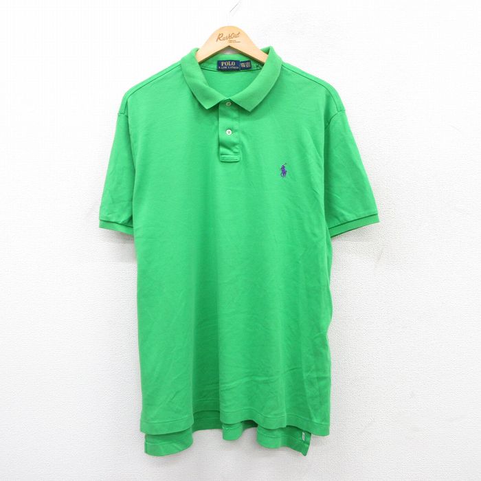 【中古】古着 ラルフローレン Ralph Lauren 半袖 ブランド ポロシャツ メンズ ワンポイントロゴ 大きいサイズ 2L LL ビッグシルエット ゆったり ビッグサイズ オーバーサイズ コットン 緑 グリーン XLサイズ 中古 トップス | 春夏 春物 春服 夏物 夏服 カジュアル