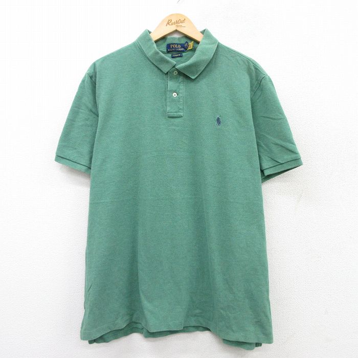 【中古】古着 ラルフローレン Ralph Lauren 半袖 ブランド ポロシャツ メンズ ワンポイントロゴ 鹿の子 大きいサイズ 2L LL ビッグシルエット ゆったり ビッグサイズ オーバーサイズ コットン 緑 グリーン XLサイズ 中古 トップス | 春夏 春物 春服 夏物 夏服 カ