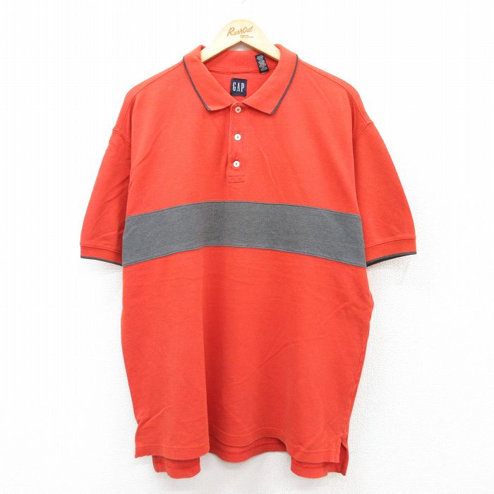 【中古】古着 ギャップ GAP 半袖 ブランド ポロシャツ メンズ 00年代 00s ツートンカラー バイカラー 鹿の子 大きいサイズ 2L LL ビッグシルエット ゆったり ビッグサイズ オーバーサイズ コットン オレンジ XLサイズ 中古 トップス | 春夏 春物 春服 夏物 夏服 5OF