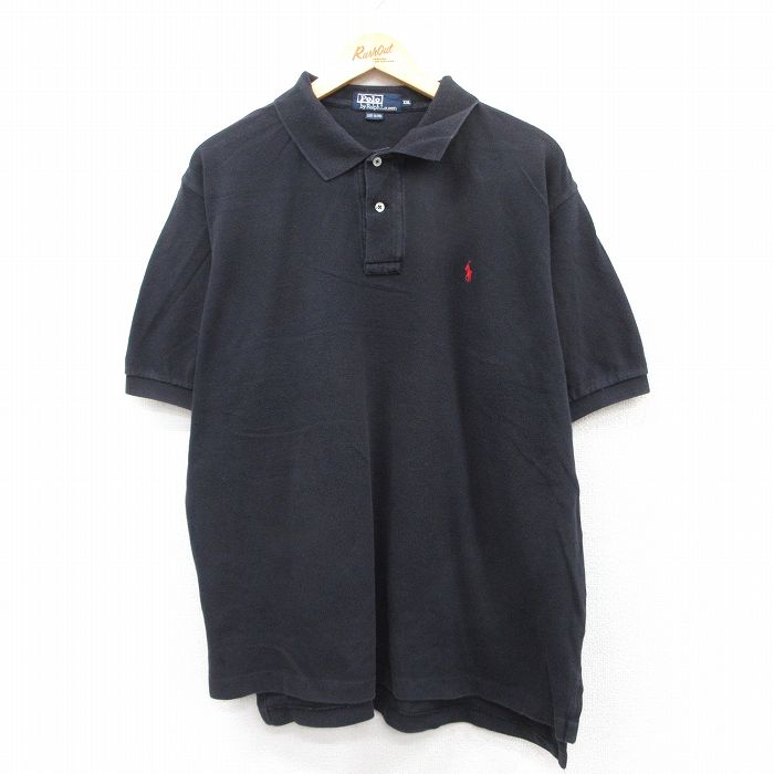 古着 ラルフローレン Ralph Lauren 半袖 ブランド ポロシャツ メンズ 90年代 90s ワンポイントロゴ 鹿の子 大きいサイズ 2L LL ビッグシルエット ゆったり ビッグサイズ オーバーサイズ コットン 黒 ブラック XLサイズ 中古 トップス | 春夏 春物 春服 夏 2OF
