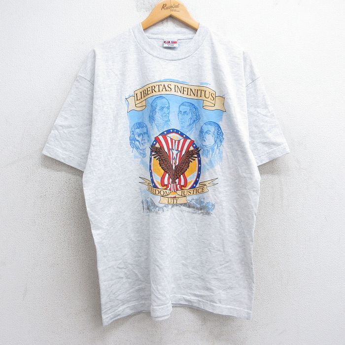 Rakuten - 【中古】古着 半袖 ビンテージ ヴィンテージTシャツ メンズ 00年代 00s 鳥 ファウンディングファーザーズ コットン クルーネック 丸首 USA製 アメリカ製 薄グレー 霜降り XLサイズ 中古 | 春夏 夏物 夏服 ヴィンテージTシャツ メンズファッション カットソー ティ