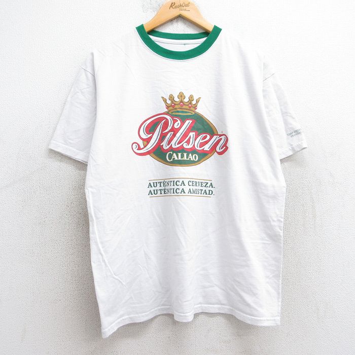 乐天商城 - 【中古】古着 半袖 ビンテージ ヴィンテージTシャツ メンズ 00年代 00s ピルスナー ビール クルーネック 丸首 白 ホワイト Lサイズ 中古 | 春夏 夏物 夏服 ヴィンテージTシャツ メンズファッション カットソー ティーシャツ ティシャツ メンズTシャツ 半袖Tシャツ