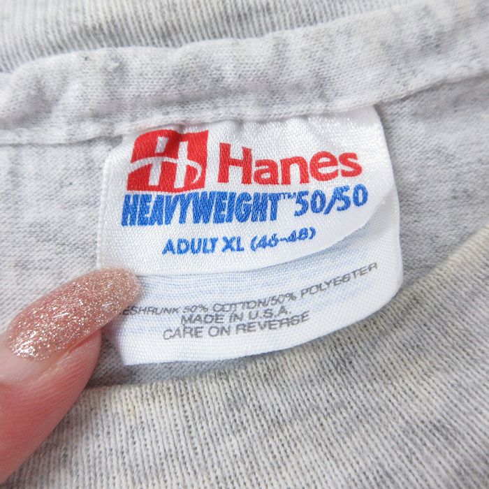 【中古】古着 ヘインズ Hanes 半袖 ビンテージ ヴィンテージTシャツ メンズ 90年代 90s 地球 大きいサイズ 2L LL ビッグシルエット ゆったり ビッグサイズ オーバーサイズ クルーネック 丸首 USA製 アメリカ製 薄グレー 霜降り 【spe】 XLサイズ 中古 | 春夏 夏物